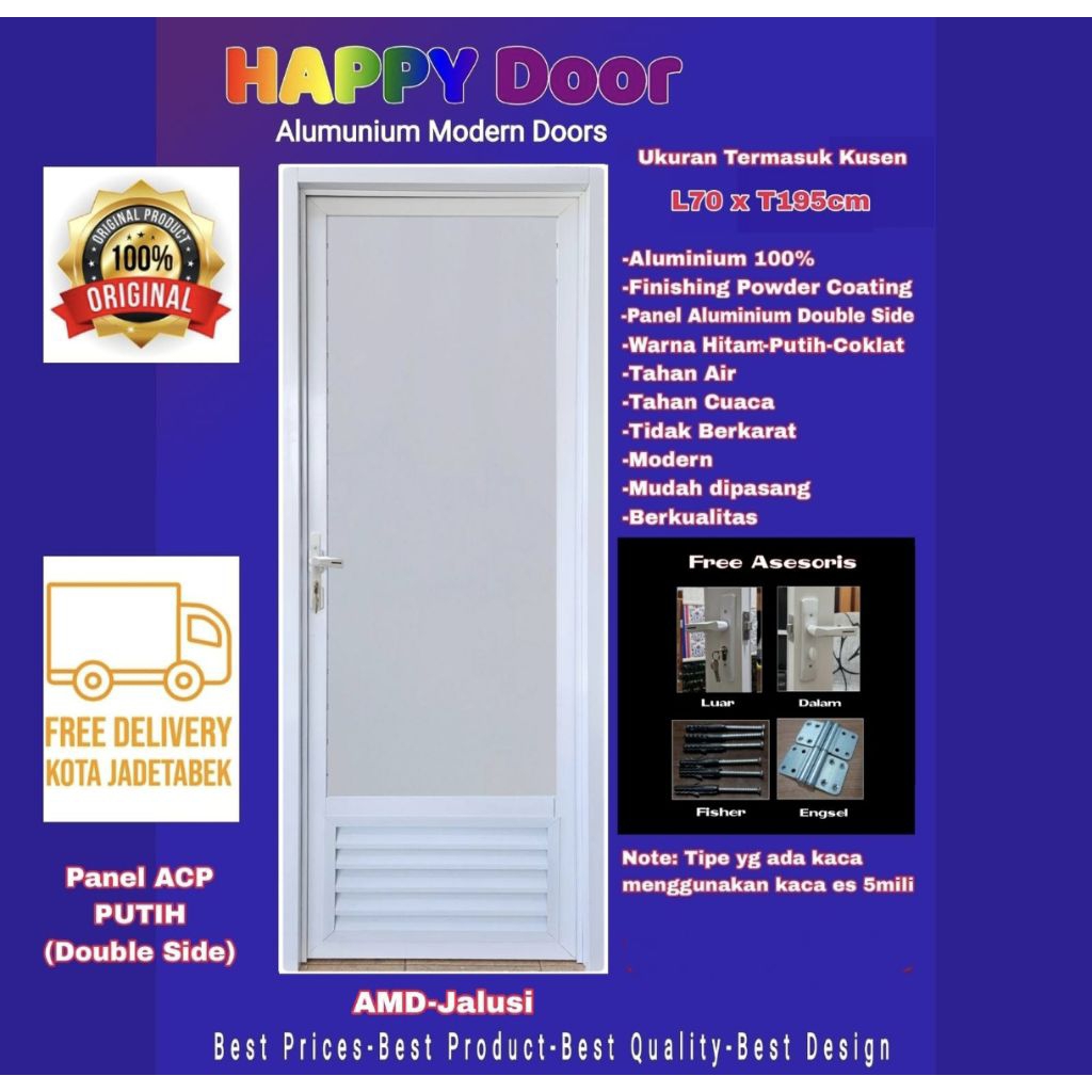 Pintu Aluminium Happy Door Jalusi Putih ACP