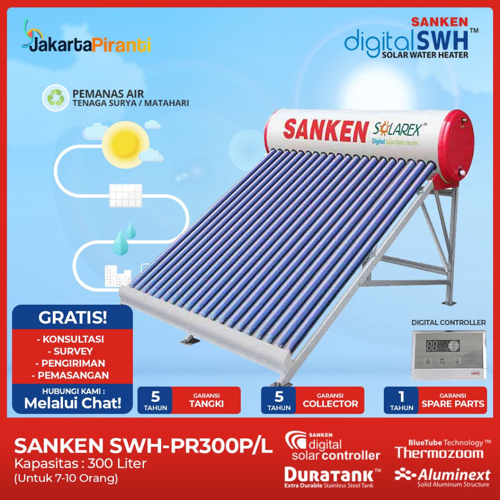Pemanas Air Tenaga Surya Solar Matahari Water Heater 300 Liter Sanken SWH PR 300 L