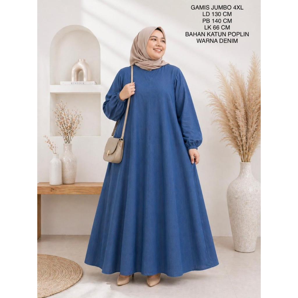 Gamis Jumbo Ld 130 Cm Model Polos Bahan Katun Poplin Adem - Adena Dress