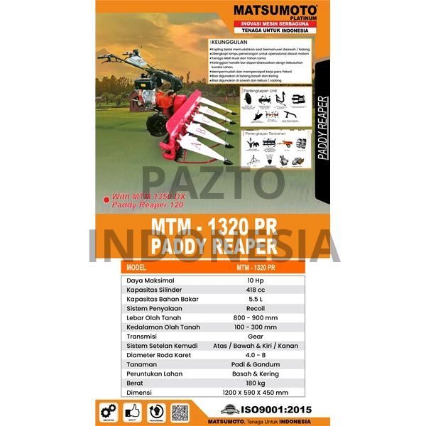 TILLER Paddy Reaper MATSUMOTO MTM 1320 PR + DIESEL 10 HP Traktor Panen Padi
