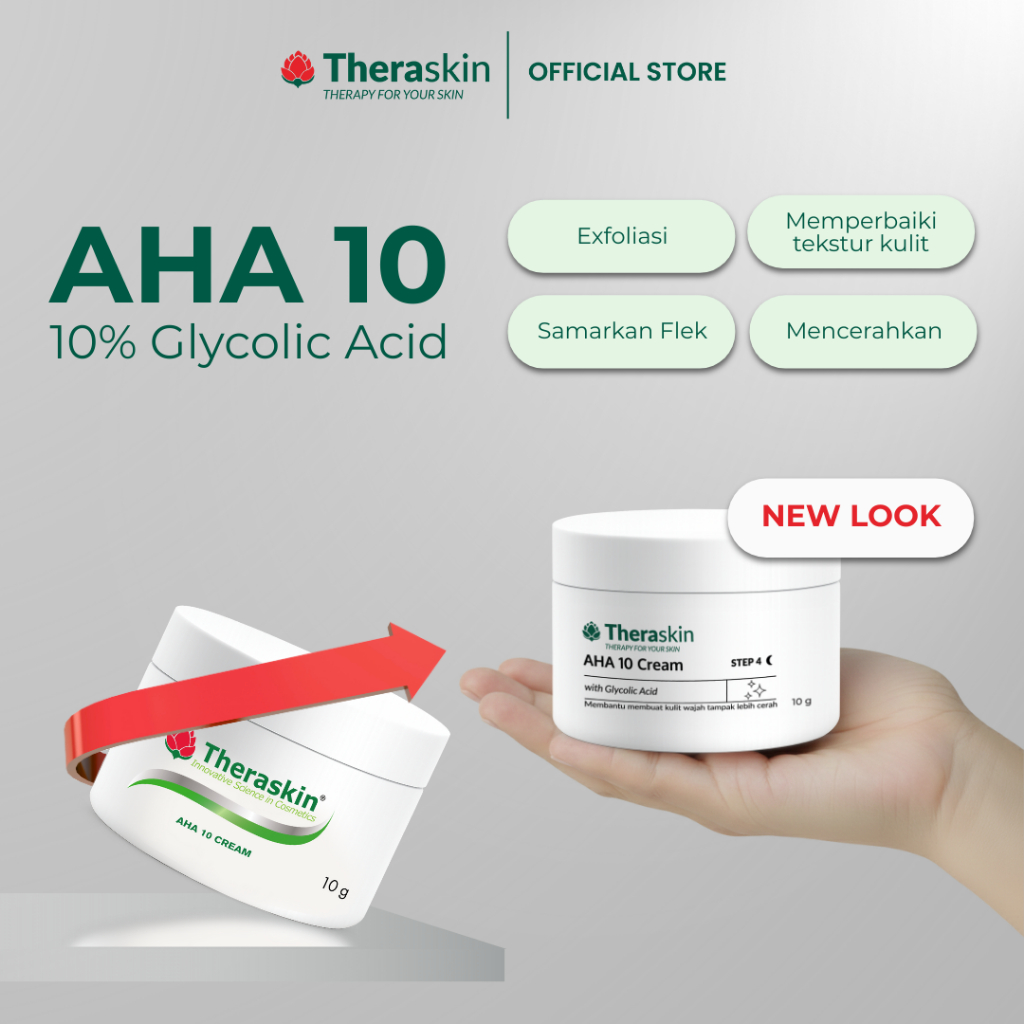 Theraskin AHA 10 Cream - Krim Malam untuk Kulit Kombinasi dan Berminyak Night Cream Mencerahkan Meng