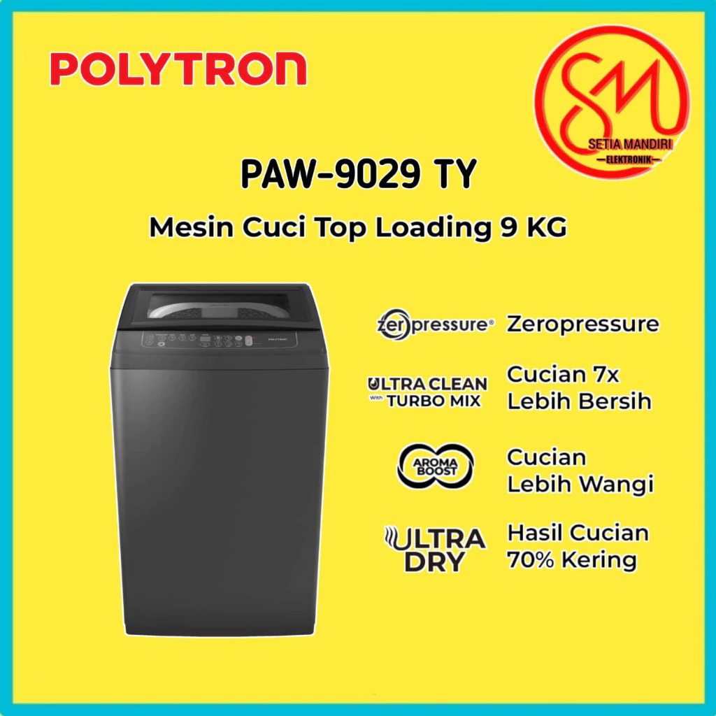 POLYTRON Mesin Cuci 1 Tabung 9 Kg PAW 9029TY