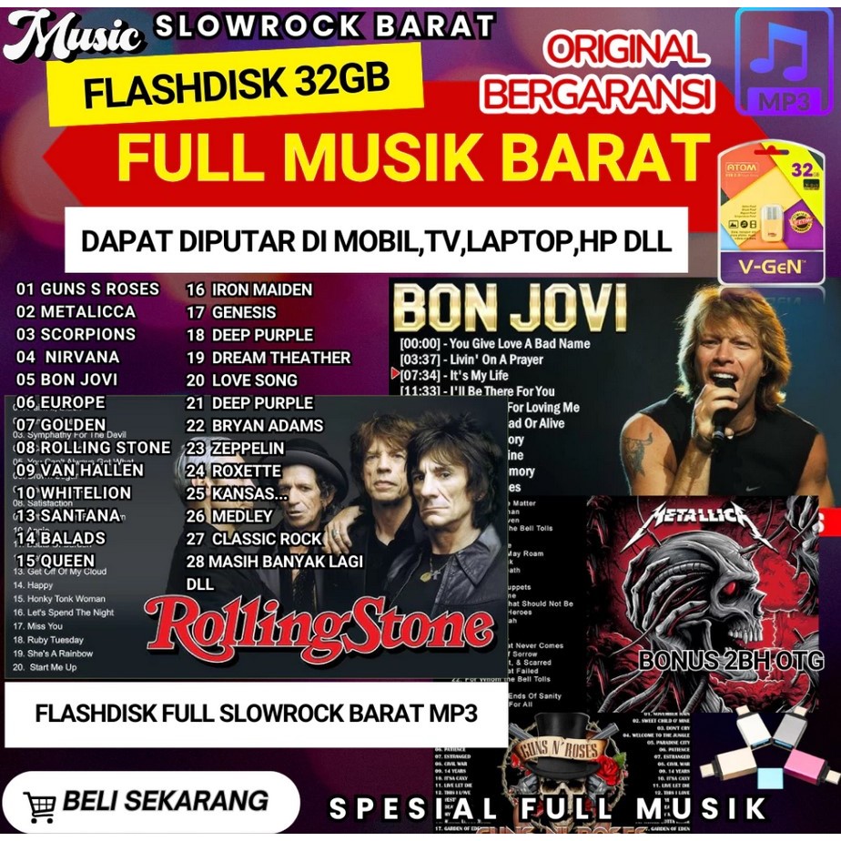 USB Flashdisk 32GB Slow Rock Barat Kenangan Full Album - Suara Jernih Bass - Bonus 2 OTG - Paket Lag