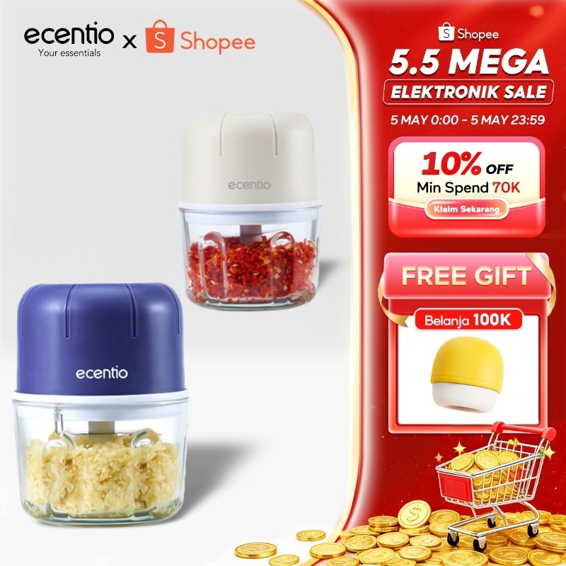 [Bumbu]ecentio Mini Chopper Blender 6 pisau 250ml Portable bumbu Dapur Portable Penumbuk bawang