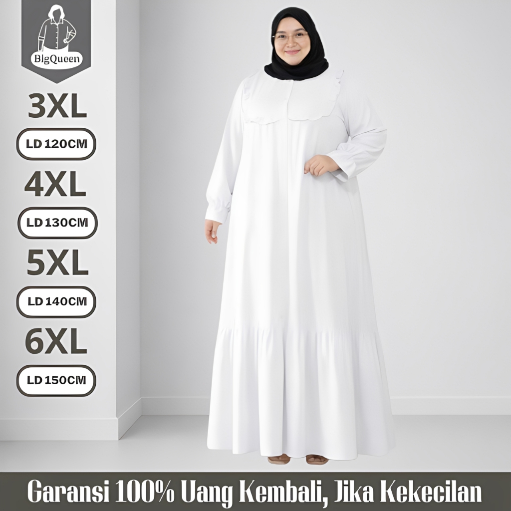 Baju Gamis Dress Lebaran Jumbo LD 120 130 140 150 Abaya Putih Wanita Mewah Elegan Terbaru