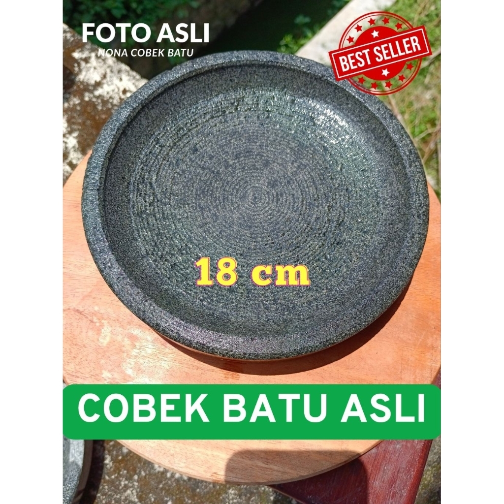 NONA Cobek Batu Asli Gunung Ukuran 18 cm Anti Luntur, Anti Jamur, Kuat, Tahan Lama