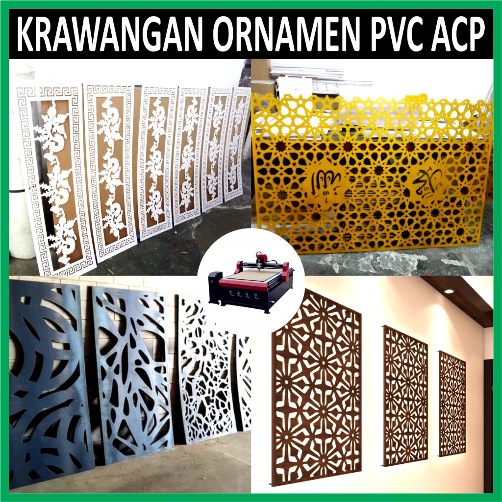 Krawangan Ornamen Acrylic PVC & ACP Board Panel Sekat Pembatas Custom Design Bebas Murah Cepat