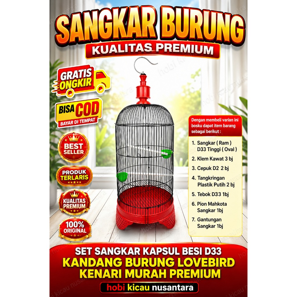 Sangkar Kapsul Besi D33 Kandang Burung Lovebird Kenari Murah Premium Estetik Unik Anti Karat Kuat Aw