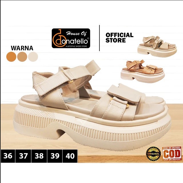 DONATELLO OI Sepatu Sendal wanita perempuan tali sol tebal anti slip terbaru Kasual Original