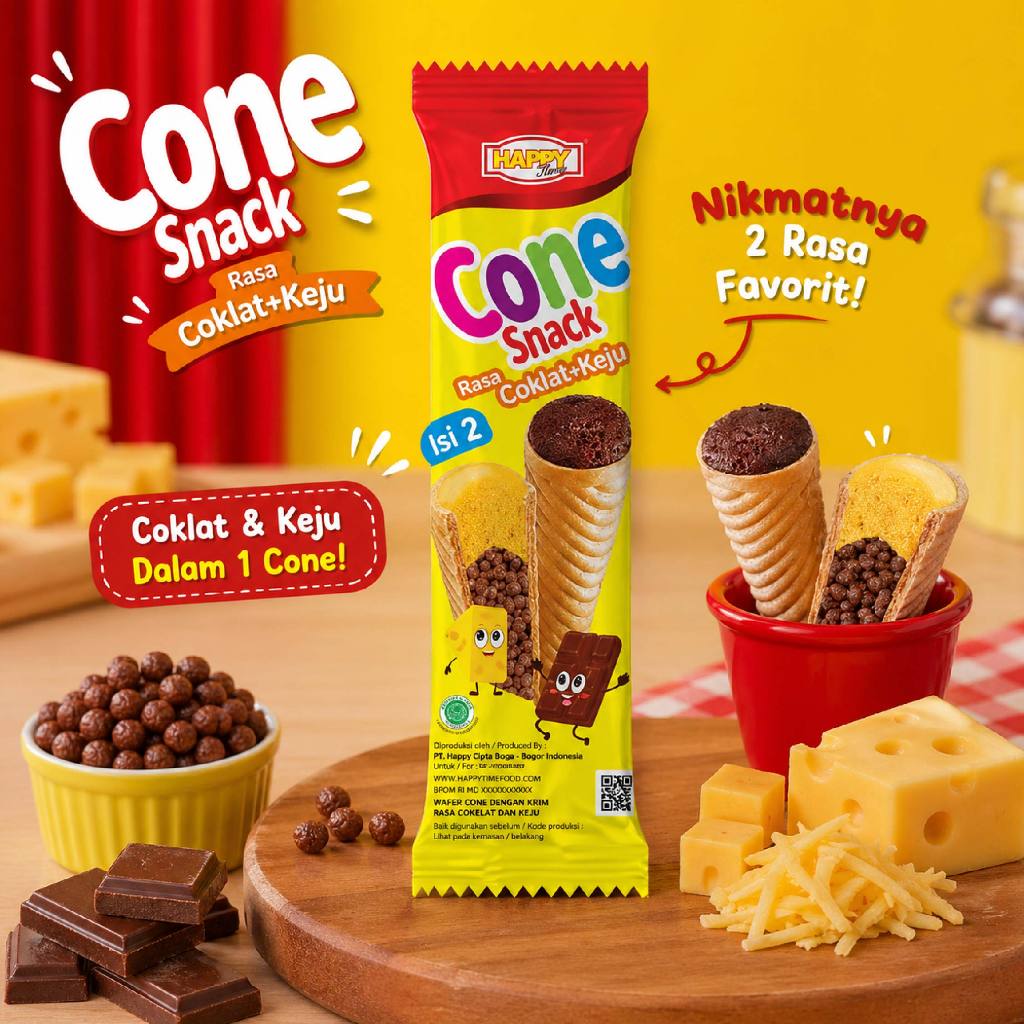 Happy Time Cone Snack Coklat Keju (Isi 10 Pcs)