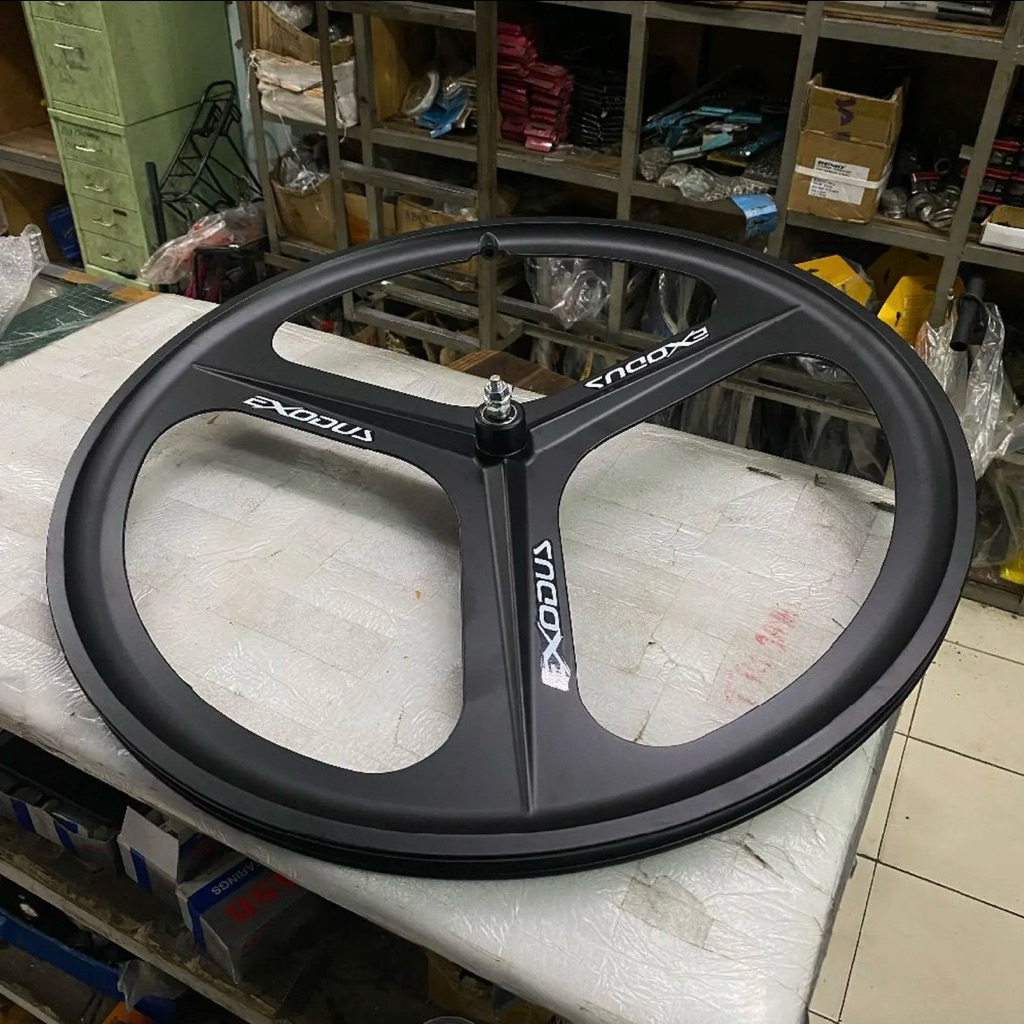 Wheelset Depan Trispoke 700c Alloy Bearing EXODUS Sticker Scotlite Trispoke Sepeda Fixie Roda Depan 