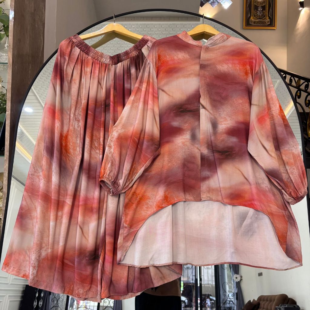 Dara Oneset LD 150cm - Setelan Celana Kulot Jumbo dan Blouse Puffy Tangan Karet Rayon Wanita Nyaman 