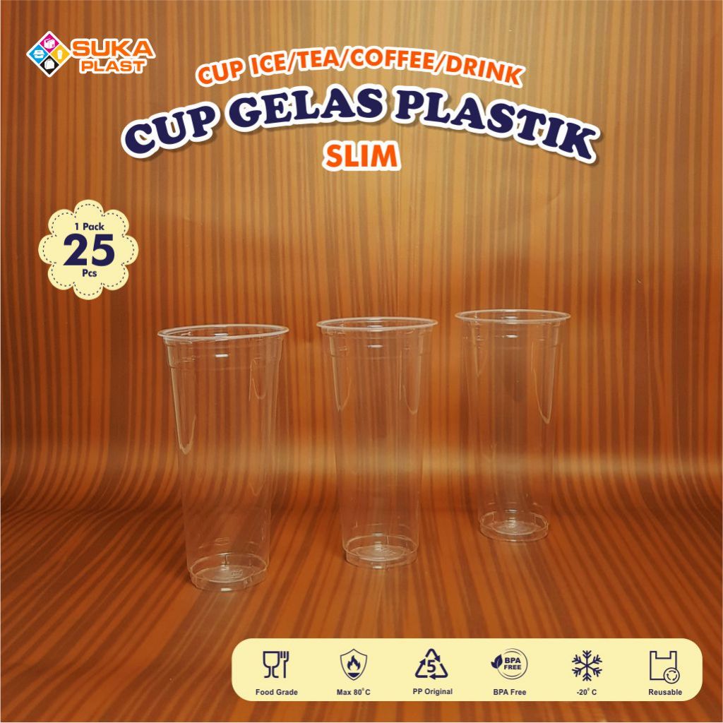 CUP PLASTIK SLIM BENING / WADAH KOPI / WADAH ES / GELAS PLASTIK TAHAN PANAS & TAHAN DINGIN