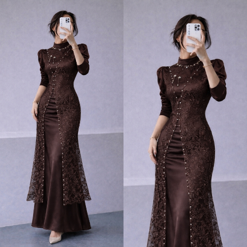 Aurora Gamis Kondangan Mahogany Dress Wisuda Mewah Baju Pesta Pernikahan Bridesmaid Gamis Wanita