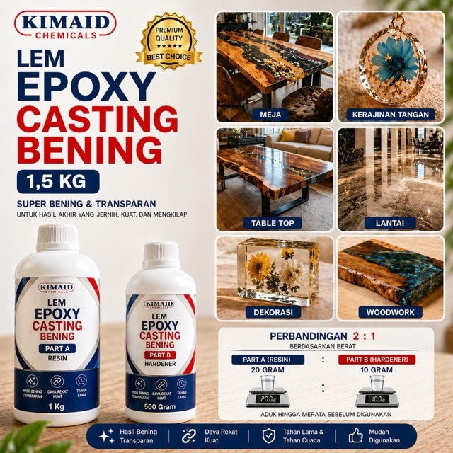 Epoxy Resin Bening 1,5 Kg Casting Art Clear Coat DIY Kerajinan Meja Aksesoris Kayu Kaca Fiber Transp