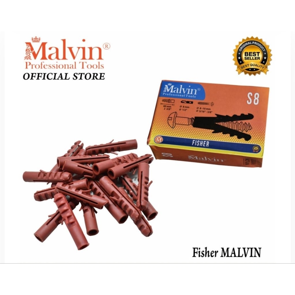 MALVIN-Fisher Malvin S6 S8 S10 S12 | Wall Plug Plastik Kuat untuk Tembok Beton & Bata | Penguat Sekr