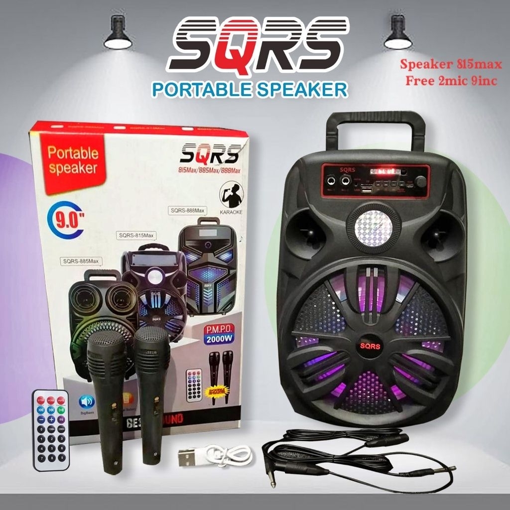 Speaker Bluetooth Portable SQRS 885 dan 815 9 inch Remote + 2 mic