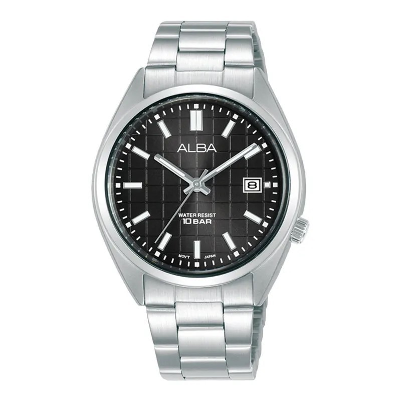 Jam Tangan Pria Alba Active AG8M33 AG8M33X1 Strap Stainless Steel Silver Dial Black Patterned Origin