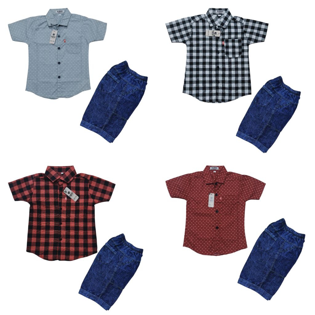 Setelan kemeja balita Ootd hem anak Celana jeans pendek Fashion baju anak laki-laki Usia 4 bulan - 5