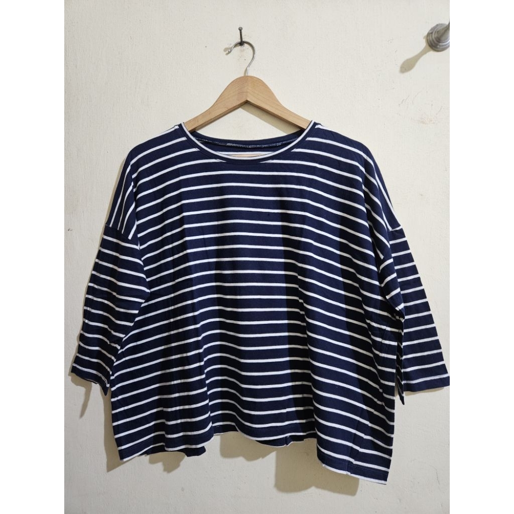 PRELOVED - RSCH/Ouval Research Stripped Shirt Wanita Oversize Navy