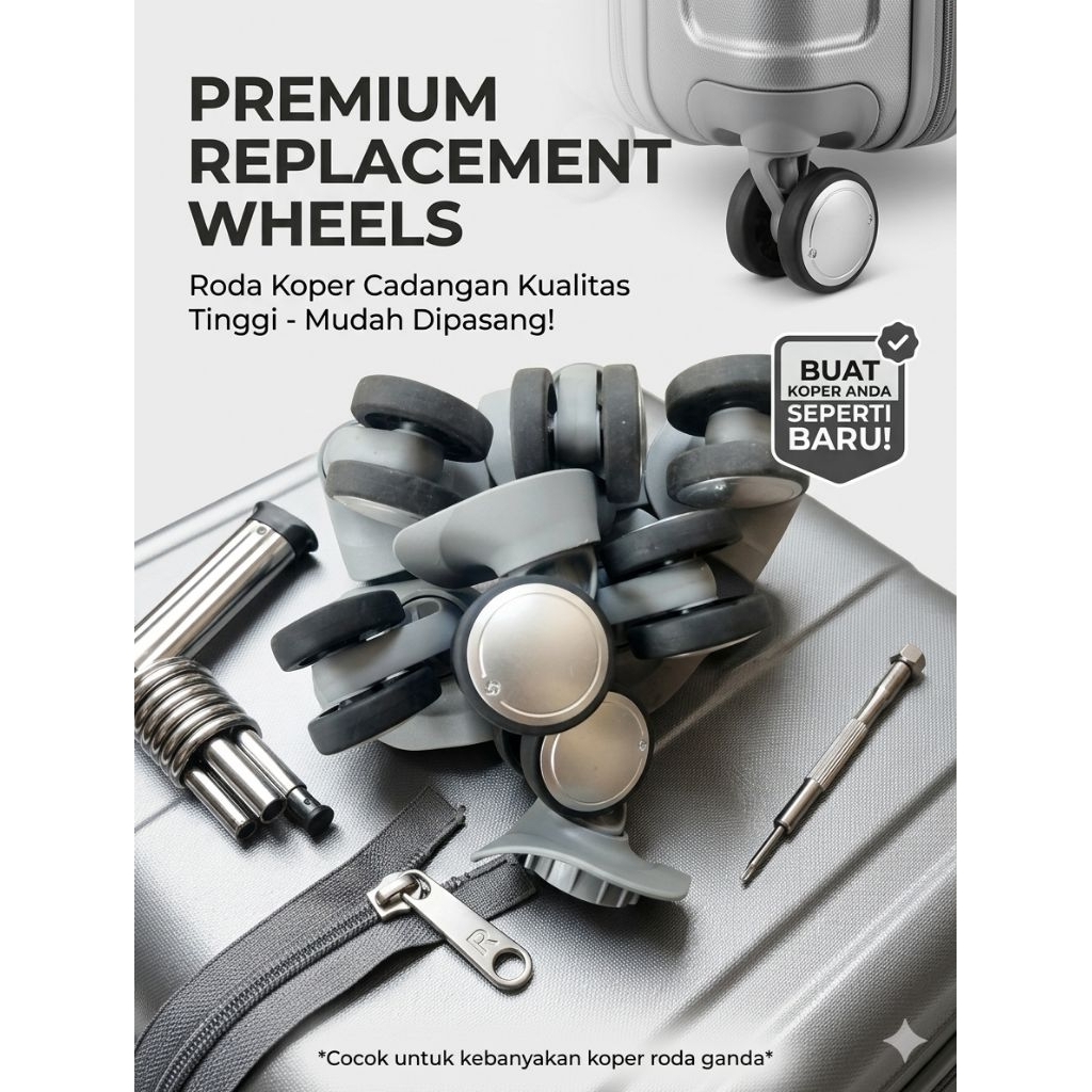 Roda Koper Samsonite Original, Double Wheel, 360 Derajat, 1 set (4 pcs), kwalitas Premium, Tanpa bau