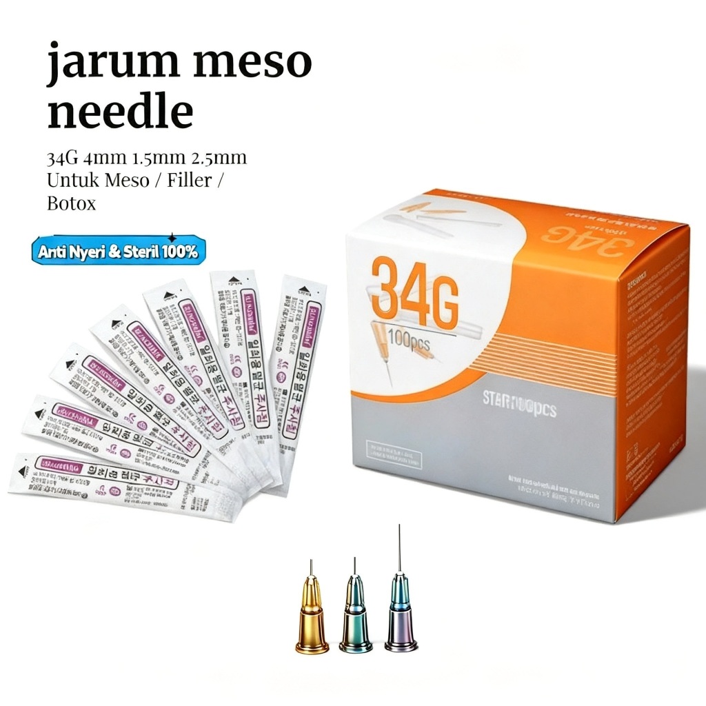 Jarum 34G 4mm 1.5mm 2.5mm Anti Nyeri & Steril 100% Jarum Meso Filler Botox Sekali Pakai
