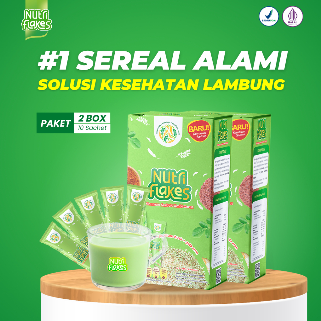 Nutriflakes Sachet Sereal Umbi Garut Mengatasi Asam Lambung Paket 2 Box