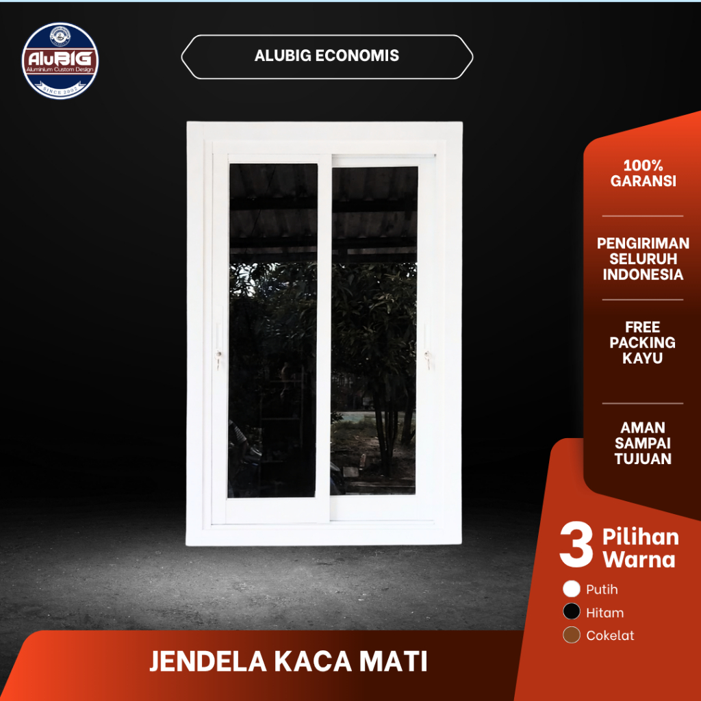 Jendela Aluminium Sliding (TxP) 120x50, 120x60, 120x70, 120x80, 120x90, 120x100, 120x110, 120x120 Cm