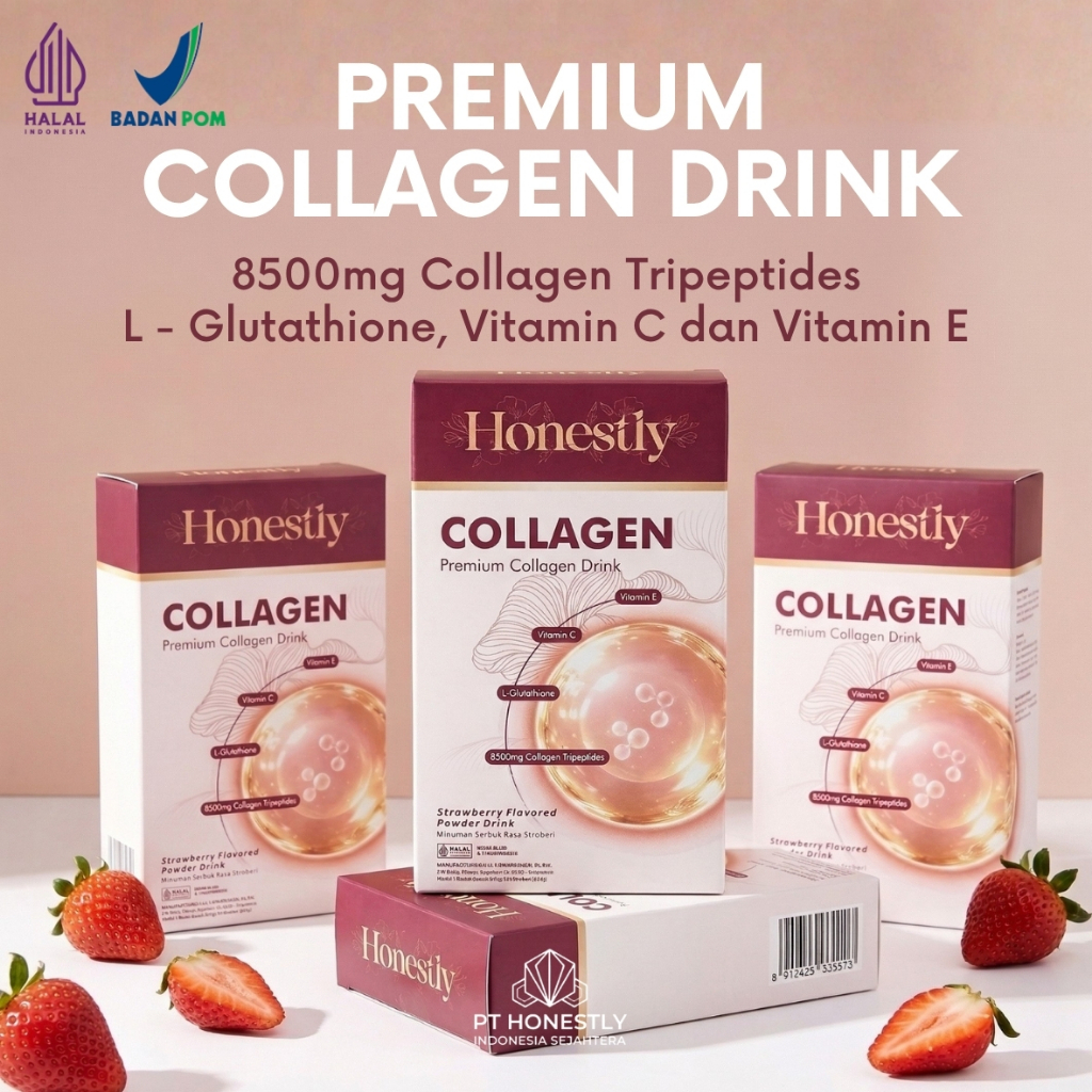 Honestly Collagen | 8500mg Collagen Tripeptides, L-Glutathione, Vitamin C, Vitamin E | HALAL & BPOM