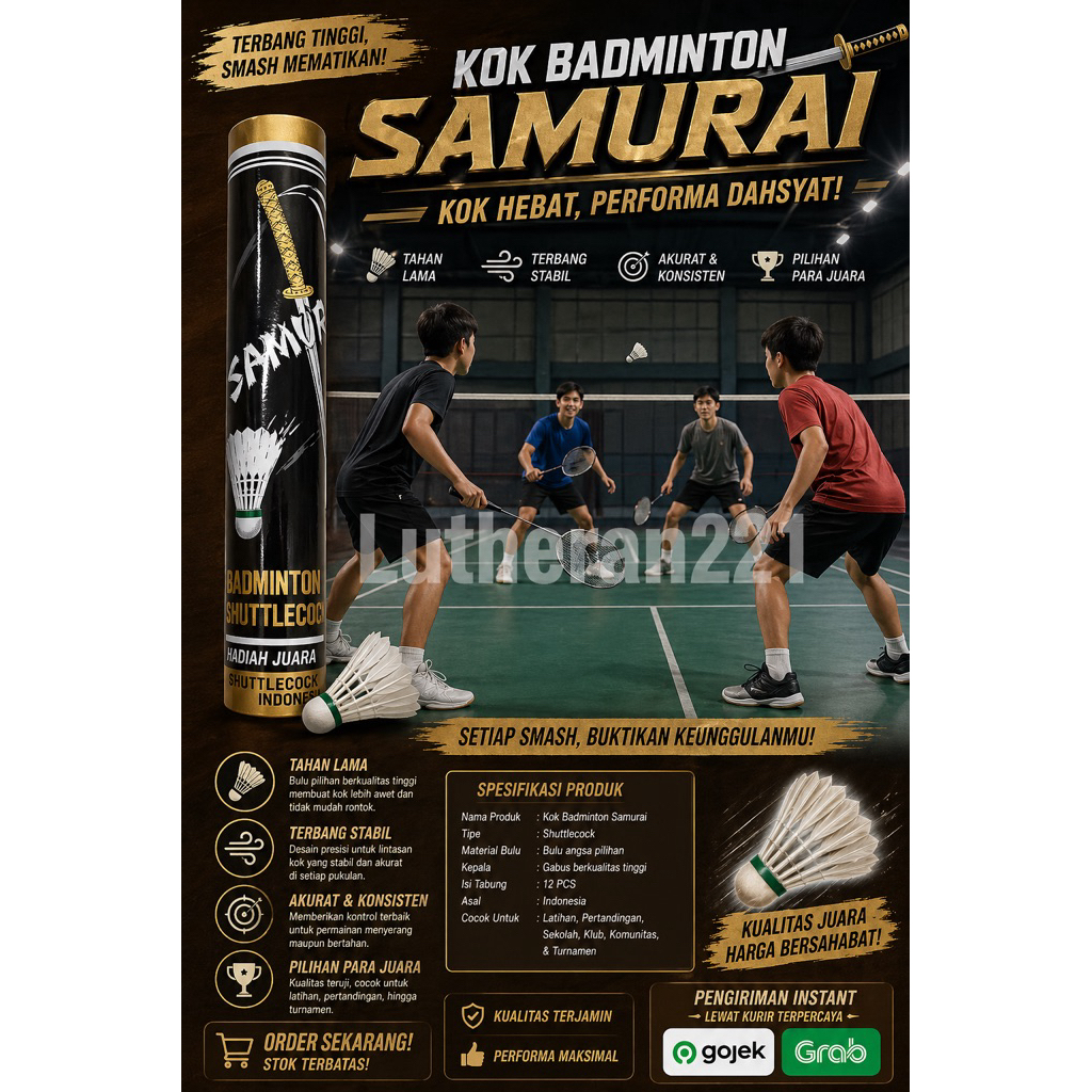 Kok Badminton Samurai Cokelat Premium 12 PCS | Shuttlecock Bulu Angsa Tahan Lama Stabil Akurat | Coc