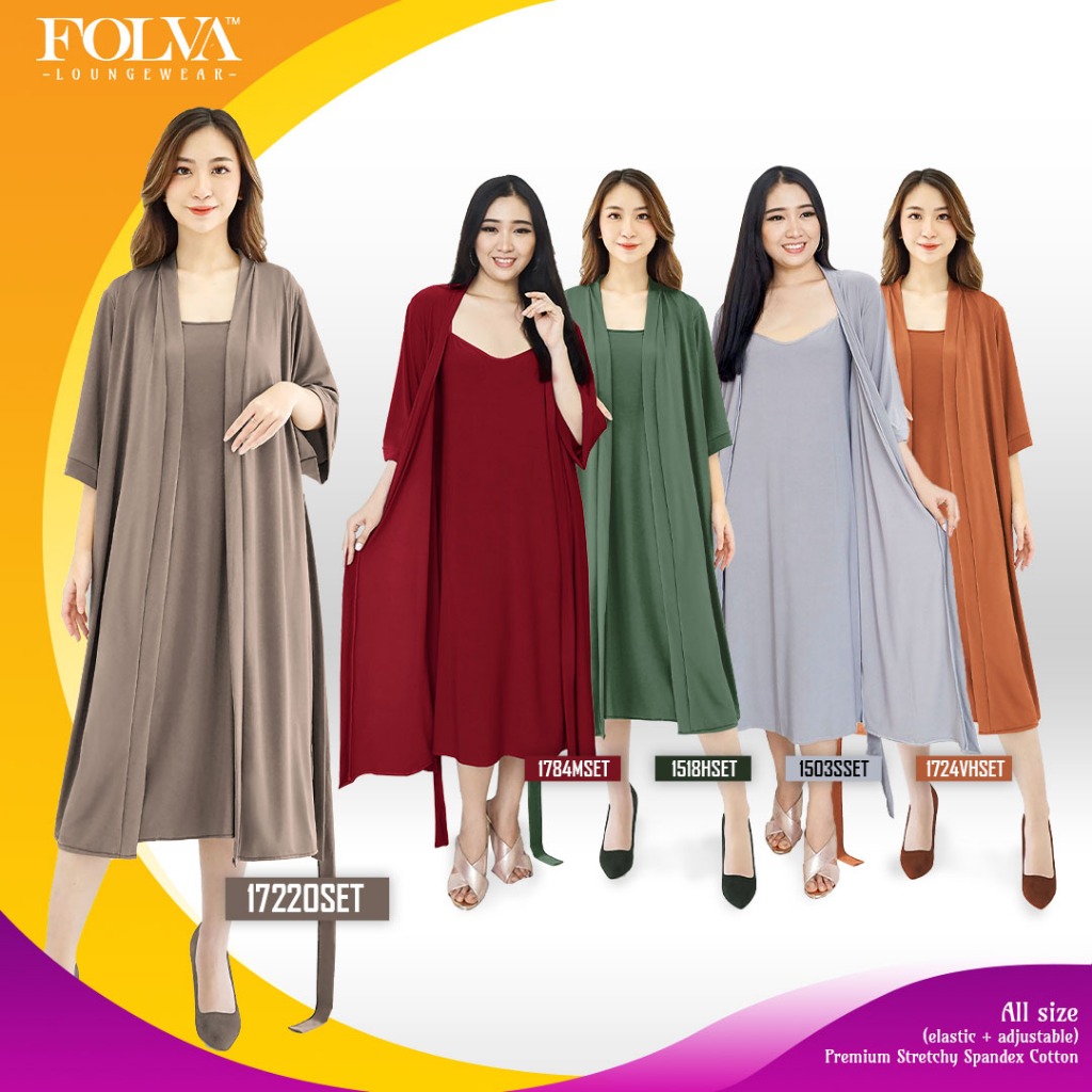 FOLVA baju tidur kimono set inner tanktop dress spandex melar