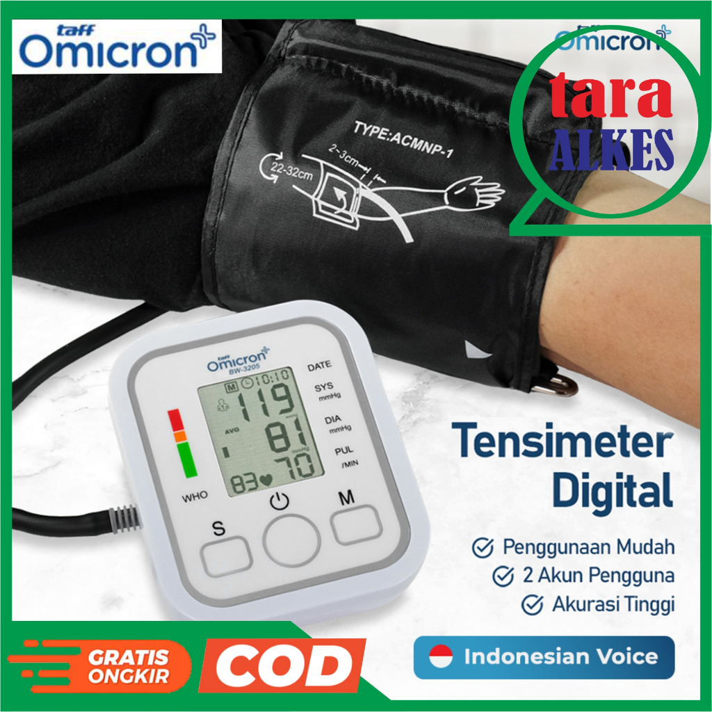 TensiMeter Digital TaffOmicron Voice Bahasa Indonesia Lengan Tensi Meter Portable Taff Omicron Alat 