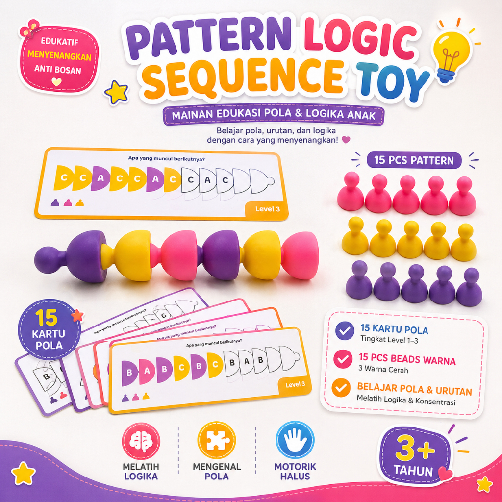 KIDSINK Pattern Logic Sequence Toy – Mainan Susun Pola & Logika Anak 3 Level Coding Toys