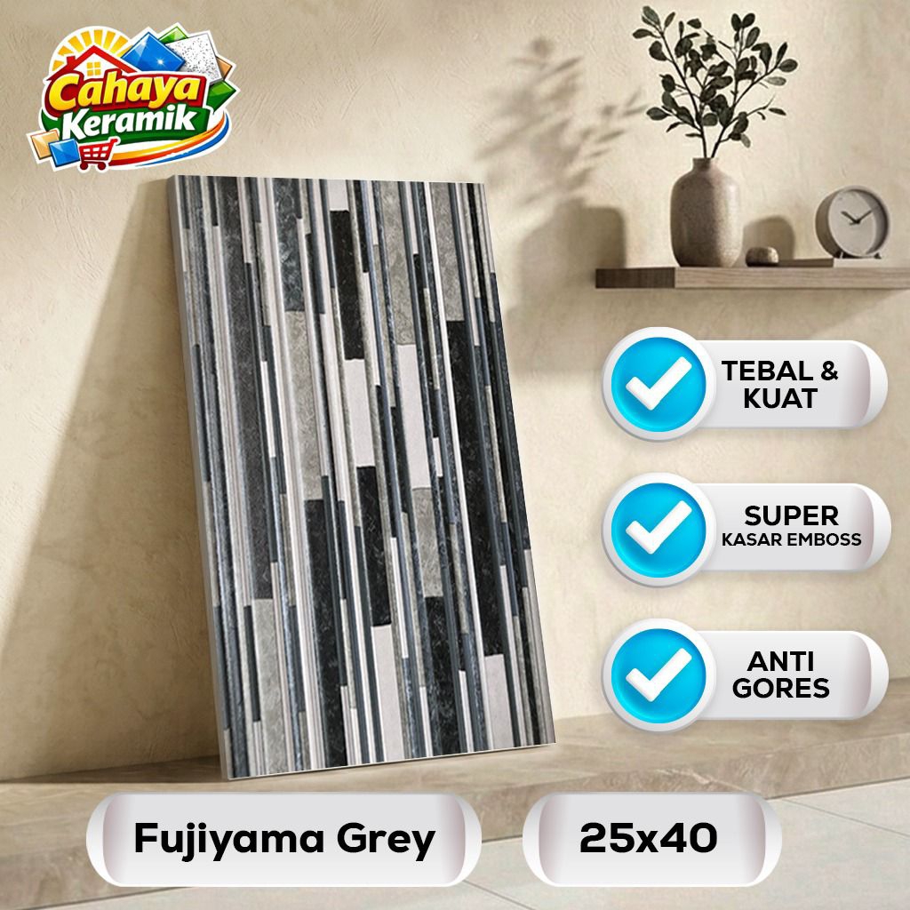 Keramik Dinding Motif Fujiyama Grey 25x40 Kasar Emboss