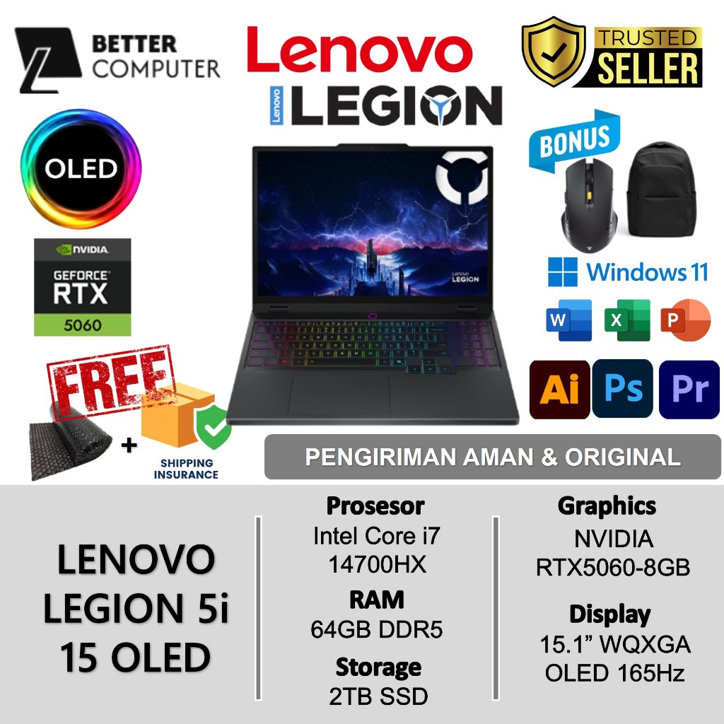 Laptop Lenovo Legion 5i 15 Intel Core I7 14700HX Ram 16GB DDR5 1TB RTX 5060 8GB 15 Inch WQXGA OLED