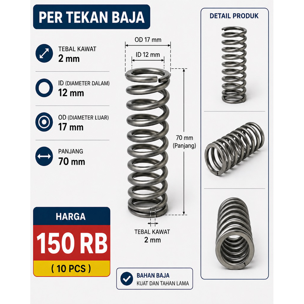 per tekan baja 2 mm panjang 70mm