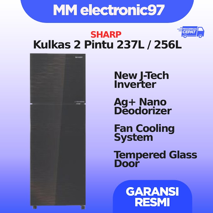 Kulkas Sharp 2 pintu J-Tech inverter Glass door SJ-326XI-MK