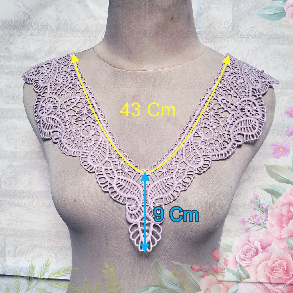 (Per Pcs) AP436 Kerah Bordir Tempel / Aplikasi Leher Cantik Pink Muda