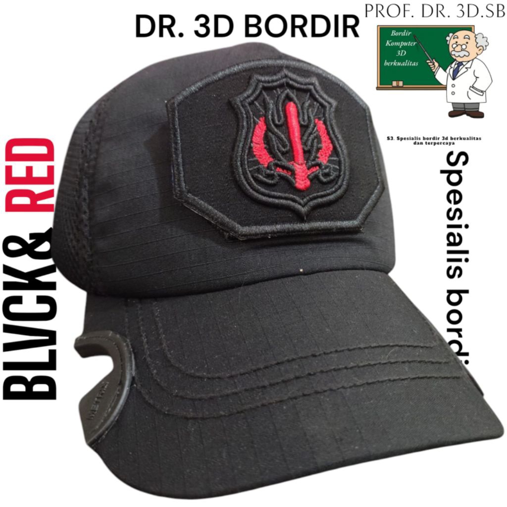 TOPI SATPOL PP COAK MODEL TERBARU 3D TIMBUL VELCRO BLACK & RED