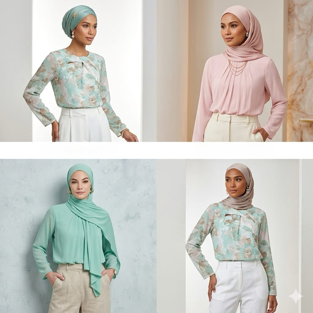 CK WOMEN CHIFFON TWIST NECK BLOUSE PASTEL