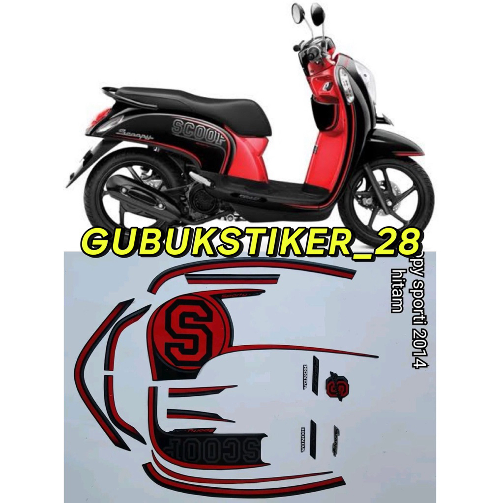 STRIPING STIKER LIS BODY MOTOR HONDA SCOOPY 2014 HITAM MERAH SPORTY