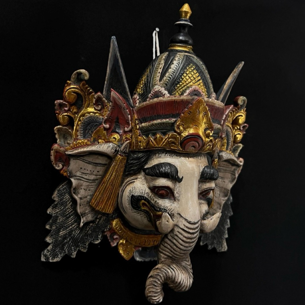 Patung pajangan topeng kayu ganesha bali dekorasi dinding bali