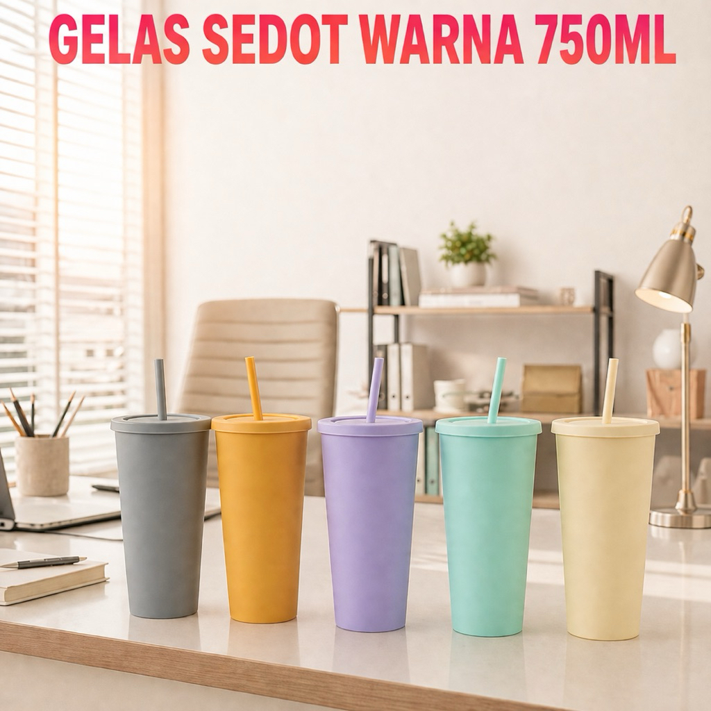BOTOL MINUM GELAS SEDOTAN WARNA TUMBLER MINUM