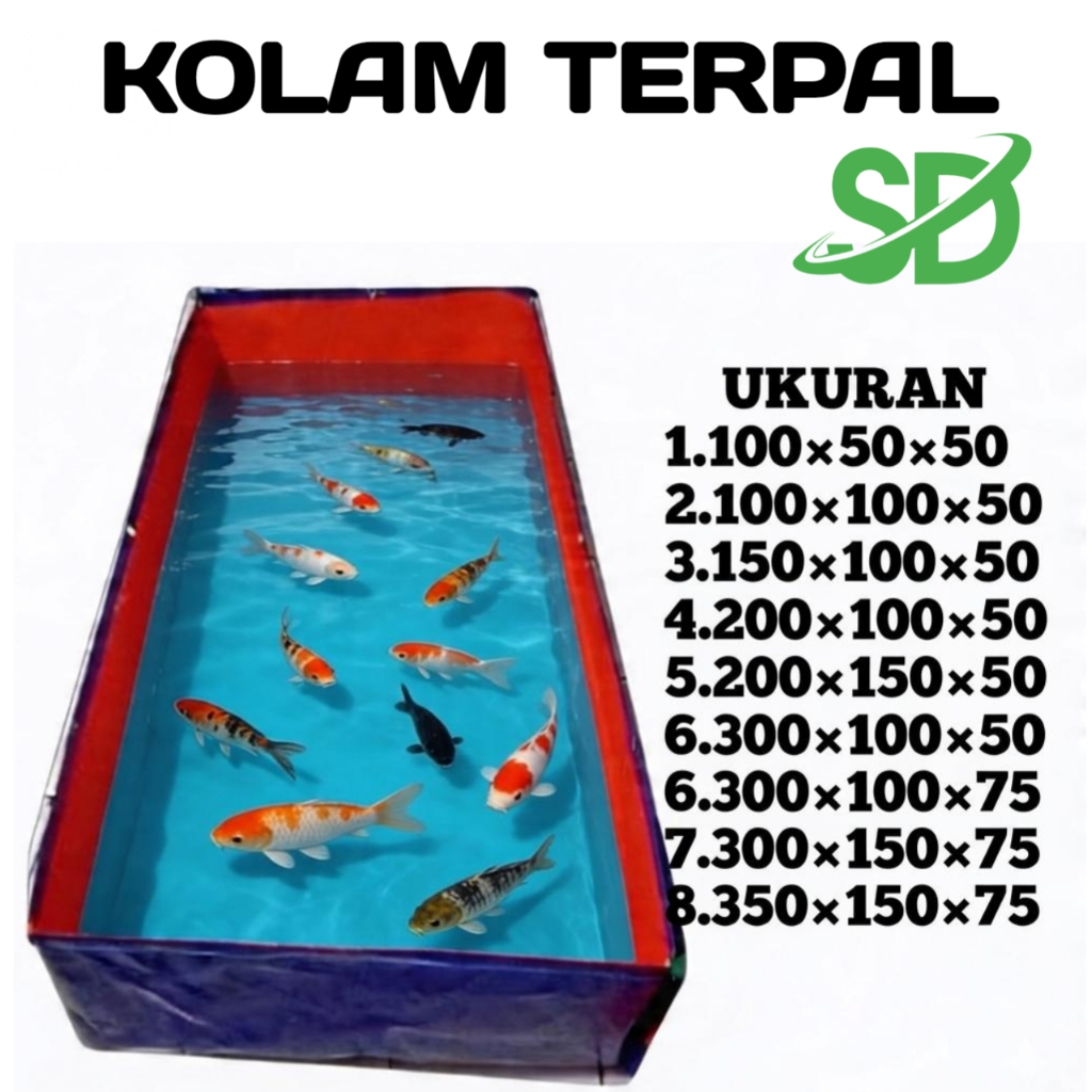 Kolam Terpal Kotak Ukuran Besar, Warna Merah Biru, Bahan PLASTIK Cocok Untuk Ikan Koi