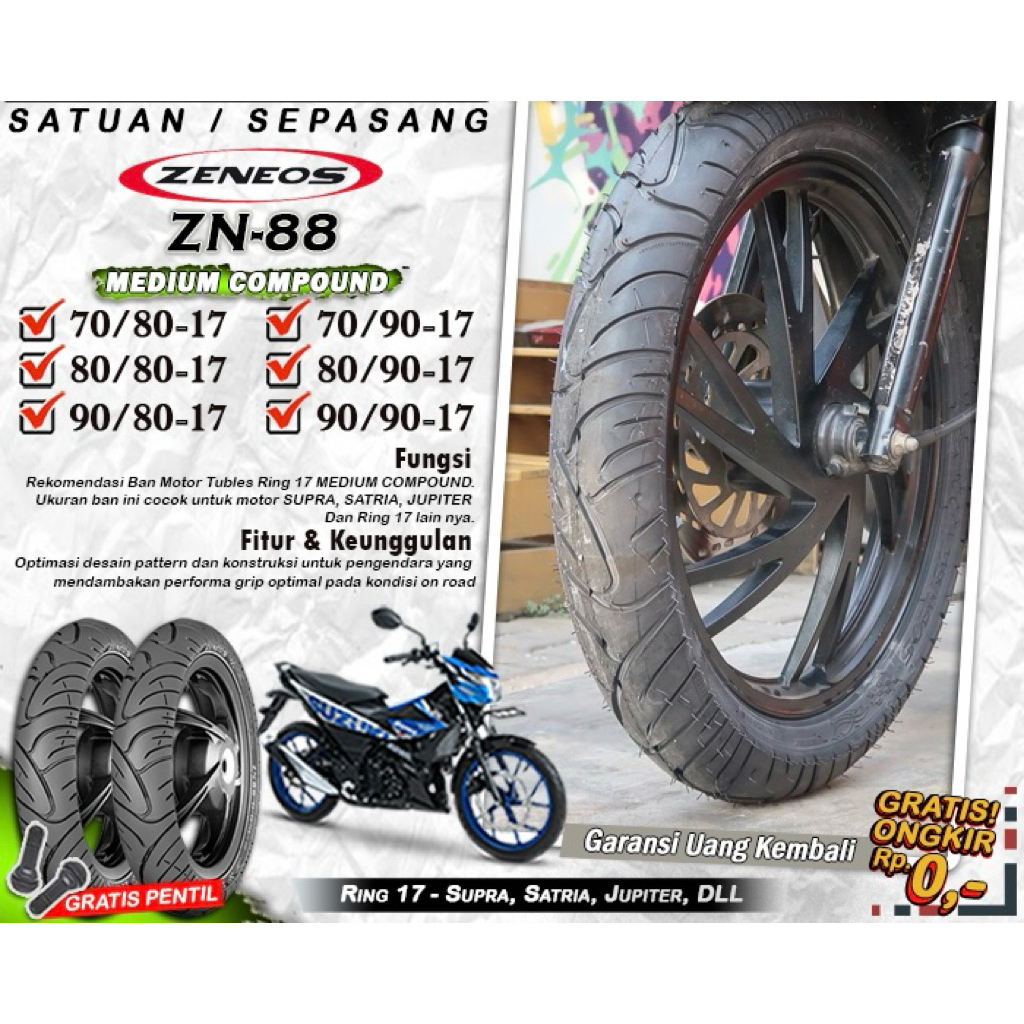 BAN TUBELESS ZENEOS ZN88 70/80-17 70/90-17 80/80-17 80/90-17 90/80-17 90/90-17 100/70-17