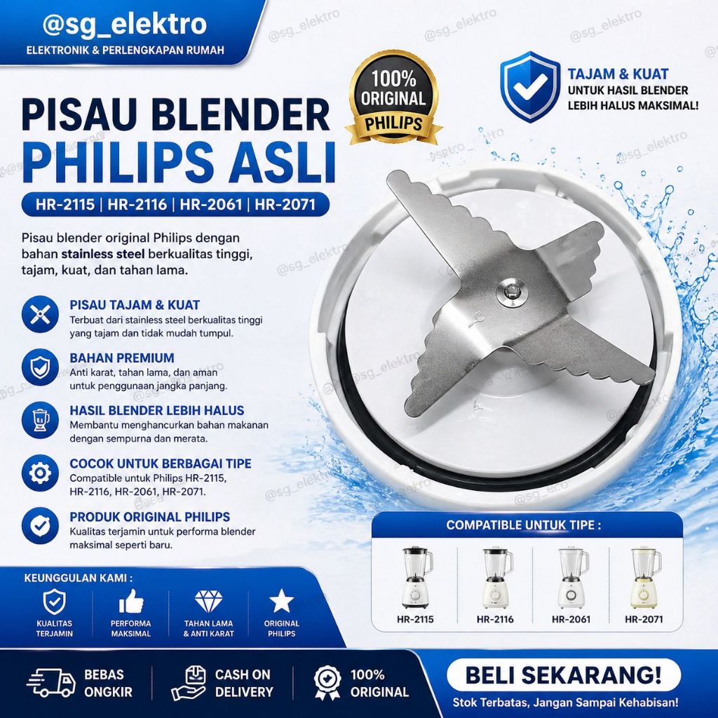 SG PISAU BLENDER PHILIP ASLI HR-2115 HR-2116 HR-2061 HR-2071 HR 2115 2116 2061 2071