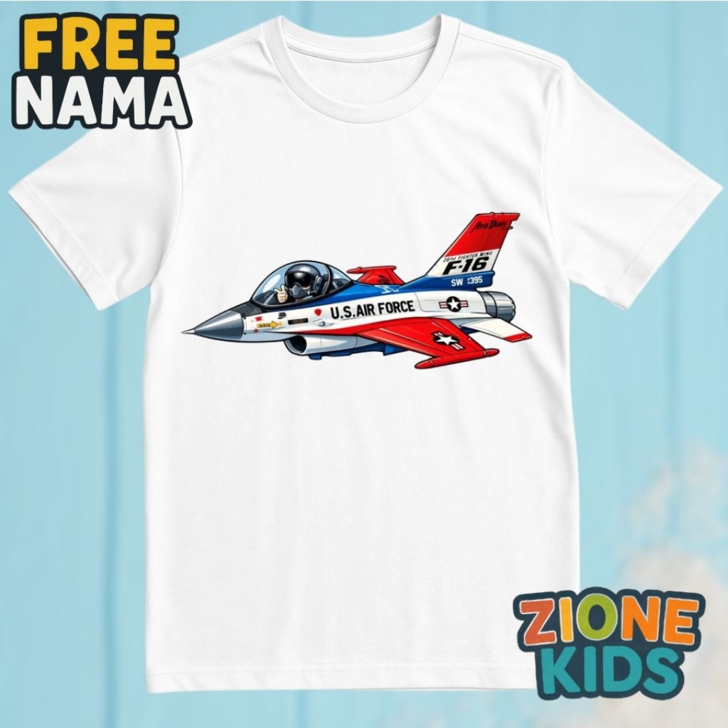 Kaos Anak Fighter Jet F16 Keren | Baju Anak Pesawat Tempur | Custom Nama Gratis