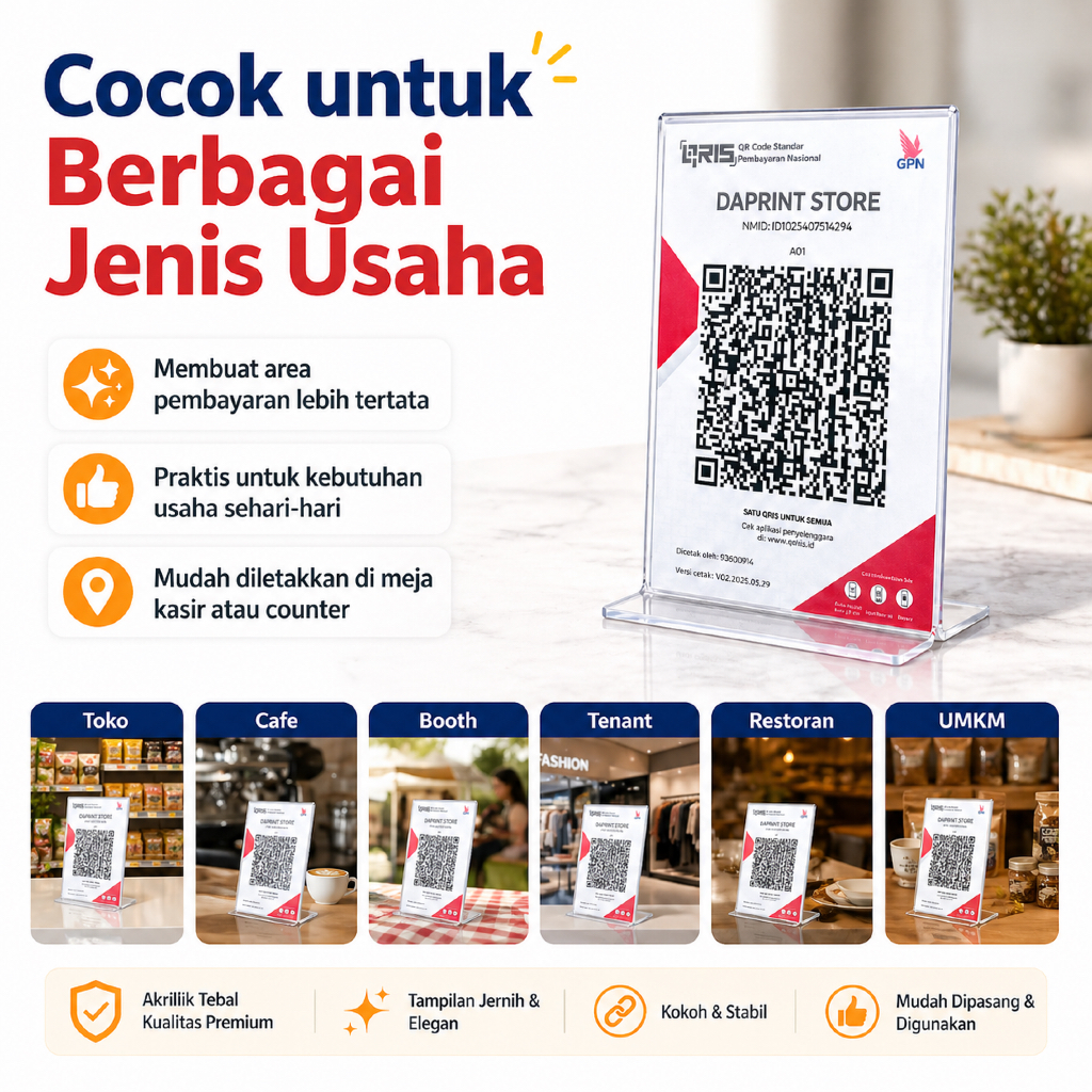 Jasa Desain QRIS Menu Price Tag Nomor Meja Logo Simple untuk Akrilik