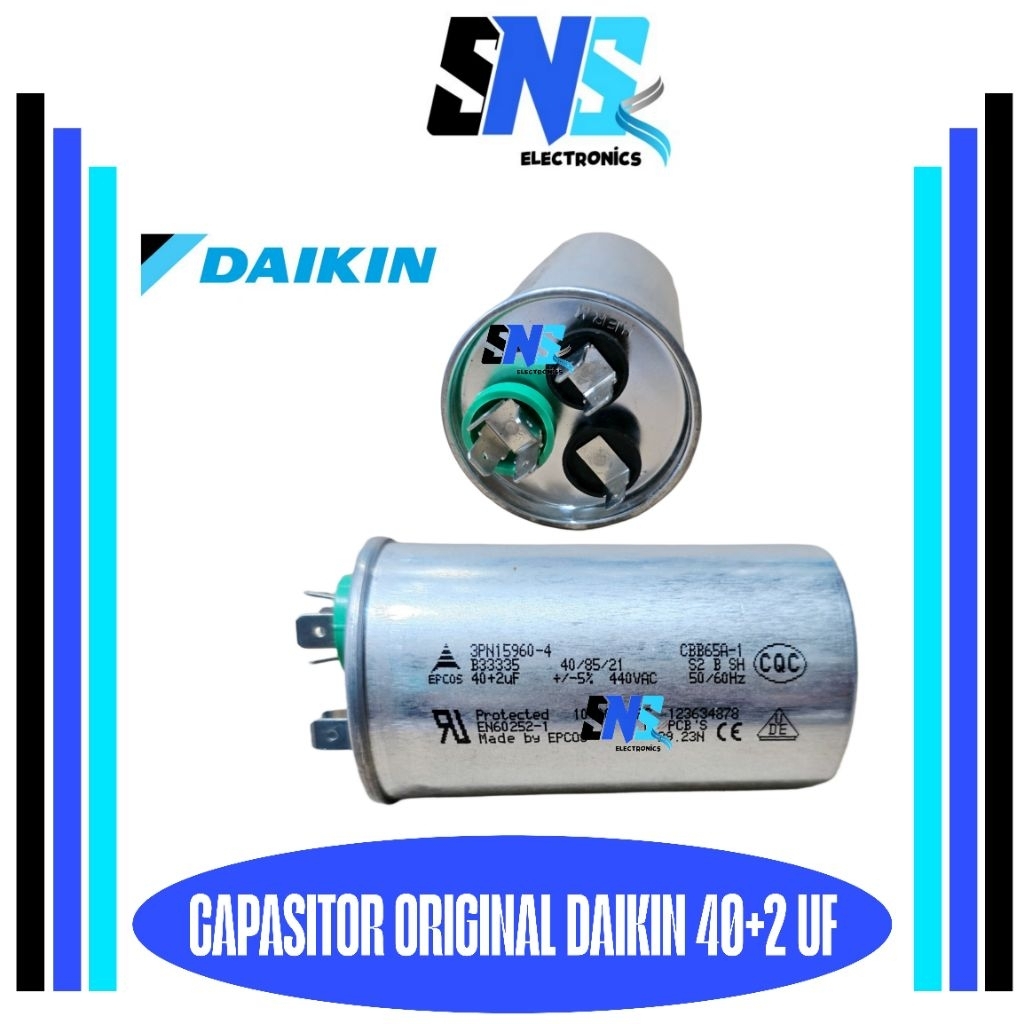 Kapasitor ORIGINAL AC DAIKIN 1,5 PK 40+2 uf  440 VAC - Capasitor AC 1,5PK daikin original 40+2uf  EP