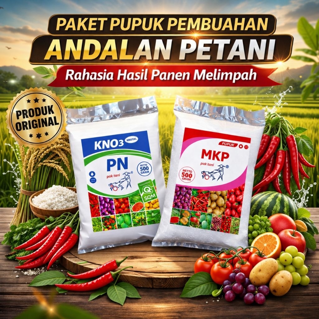 Paket Pupuk KNO3 Putih PN Kristal Pak Tani + MKP Pak Tani 500gr Repack Original | Pupuk Pembuahan & 